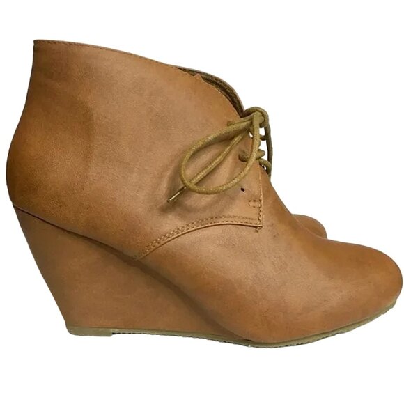 Bella Marie Women's Wedge Heel Almond Toe Lace-Up Ankle High Oxfords Ankle Boots - Picture 6 of 6